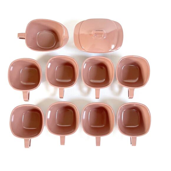 HARMONY HOUSE | Vintage 50s MCM Melmac Talk of the Town Coffee Cups Pink Brown - Picture 2 of 7